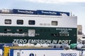 Grimaldi hybrid cargo ship moored at the loading dock in Barcelona, Catalonia, Spain