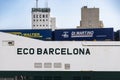 Grimaldi hybrid cargo ship moored at the loading dock in Barcelona, Catalonia, Spain