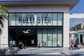 Barcelona, Spain - April 16, 2022. Logo and facade of Hollister, an American lifestyle Abercrombie & Fit