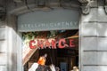 Barcelona, Spain-April 29, 2023. Stella McCartney, English luxury clothing stores. Logo on the entrance door