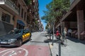 Steep city street in Barcelona Spain