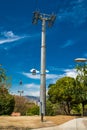 BARCELONA, SPAIN - April, 2019: Teleferic of Montjuic in Barcelona, Spain. The cable car links the city of Barcelona to the top of Royalty Free Stock Photo