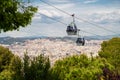 BARCELONA, SPAIN - April, 2019: Teleferic of Montjuic in Barcelona. The cable car links the city of Barcelona to the top of the Royalty Free Stock Photo
