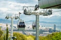 BARCELONA, SPAIN - April, 2019: Teleferic of Montjuic in Barcelona, Spain. The cable car links the city of Barcelona to the top of Royalty Free Stock Photo