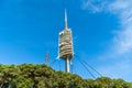 Barcelona, Spain - April 2019: TV tower Torre de Collserola on the Tibidabo hill in Barcelona, Spain