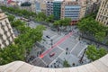 BARCELONA, SPAIN - APRIL 28: View vrom the roof terrace of Gaudi Casa Mila or La Pedrera on April 28, 2016 in Barcelona, Spain