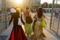 Barcelona, Spain - 23 April 2023: Women in traditional andalusian dresses are during celebrations for traditional \