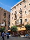 BARCELONA, SPAIN - Aug 29, 2018: The charming Gothic Quarter, or Barri Gotic, has narrow medieval streets filled with trendy bars