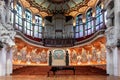 Interior of the Palau de la Musica Cataluna, showcasing its beautiful art deco design