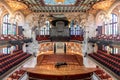 Interior of the Palau de la Musica Cataluna, showcasing its beautiful art deco design