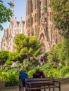 BARCELONA, SPAIN - Aug 30, 2018: La Sagrada Familia, the cathedral designed by architect Gaudi Royalty Free Stock Photo