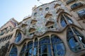 BARCELONA, SPAIN - AUG 30th, 2017: The curving shaped stone facade of Gaudi`s Casa Batllo, outdoor view on a sunny day Royalty Free Stock Photo