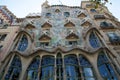 BARCELONA, SPAIN - AUG 30th, 2017: The curving shaped stone facade of Gaudi`s Casa Batllo, outdoor view on a sunny day Royalty Free Stock Photo