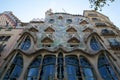 BARCELONA, SPAIN - AUG 30th, 2017: The curving shaped stone facade of Gaudi`s Casa Batllo, outdoor view on a sunny day Royalty Free Stock Photo