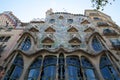 BARCELONA, SPAIN - AUG 30th, 2017: The curving shaped stone facade of Gaudi`s Casa Batllo, outdoor view on a sunny day Royalty Free Stock Photo