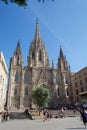 BARCELONA, SPAIN - AUG 30th, 2017: famous cathedral is located in the gothic quarter during a sunny day Royalty Free Stock Photo