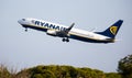 Aircraft Boeing 737 of Irish budget airline Ryanair with registration EI-DWA taking off from Barcelona-El Prat Airport