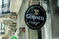 Barcelona, Spain - August 1, 2021. Guinness logo and facade of dry stout Irish stout beer