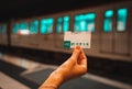 Barcelona, Spain. August 2019: Hand with Public transport card T10 of Barcelona. Royalty Free Stock Photo