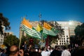 Barcelona, Spain - 10 august 2019: Kashmiri flags during protest and demonstratio against indian government revoke of autonomous