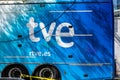 Barcelona, Spain - August 1, 2021. Logo of RTVE, is a state trading company that organizes the indirect management of the public Royalty Free Stock Photo