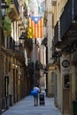 Barcelona, Spain, August 8, 2020: Lonely street in Barcelona during the Covid-19 virus pandemic