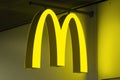 Barcelona, Spain - august 21, 2018: McDonald`s logo on wall of building. Royalty Free Stock Photo