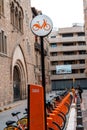 Barcelona, Spain - August 18, 2022. Public bicycle rental service in the city of Barcelona, Spain. Users pay an annual Royalty Free Stock Photo