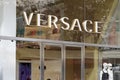 Barcelona, Spain - 10 August 2023: Versace Store Logo in Barcelona