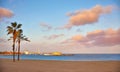 Barcelona, Spain. Barceloneta beach. Colorful evening sunset Royalty Free Stock Photo