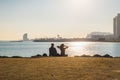 Barcelona, Spain - 05.12.2018: Beautiful day with people relaxing on the beach Royalty Free Stock Photo