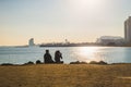 Barcelona, Spain - 05.12.2018: Beautiful day with people relaxing on the beach Royalty Free Stock Photo