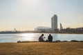 Barcelona, Spain - 05.12.2018: Beautiful day with people relaxing on the beach