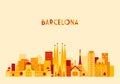 Barcelona Spain Big City Skyline Vector Flat Style