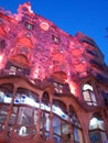 Barcelona,Spain - 12.01.2011: Casa Battlo or Gaudi House late in the evening with pink faery illumination.