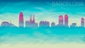 Barcelona Spain City Europe Skyline Vector Silhouette. Broken Glass Abstract Geometric Dynamic Textured. Banner Background. Colorf