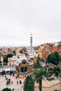 Barcelona, Spain - 15 December 2019: Park Guell is a public park composed of gardens, mosaics and architectural elements
