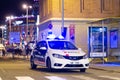 Barcelona, Spain - December 2019: The siren on a night patrol police car in the street of Barcelona