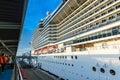 View of MSC WORLD EUROPA cruise ship stands in passenger port of Barcelona Royalty Free Stock Photo