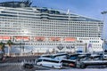 Beautiful view of MSC WORLD EUROPA cruise ship traveling over blue sea Royalty Free Stock Photo