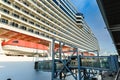 View of MSC WORLD EUROPA cruise ship stands in passenger port of Barcelona Royalty Free Stock Photo