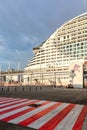 View of MSC WORLD EUROPA cruise ship stands in passenger port of Barcelona Royalty Free Stock Photo