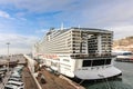Beautiful view of MSC WORLD EUROPA cruise ship traveling over blue sea Royalty Free Stock Photo