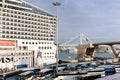 Beautiful view of MSC WORLD EUROPA cruise ship traveling over blue sea Royalty Free Stock Photo