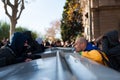 Barcelona, Spain - 21 decemer 2018: young catalan independists, called Cdr, clash with police during a cabinet meeting in Llotja