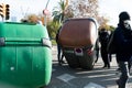 Barcelona, Spain - 21 decemer 2018: young catalan independists, called Cdr, clash with police during a cabinet meeting in Llotja