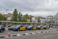 04.08.2023. Barcelona, Spain, dozens of taxis waiting for customers at the exit of the Barcelona Sants station