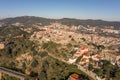 Barcelona, Spain - Feb 24, 2020: Aerial drone shot of Turo de la Rovira hill in morning