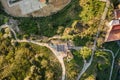 Barcelona, Spain - Feb 24, 2020: Aerial overhead drone photo of Mirador de la Rovira in morning