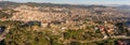 Barcelona, Spain - Feb 24, 2020: Aerial panorama drone shot of People doing Yoga on top of Turo de la Rovira